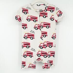 Teach Leanbh Baby Boys Bamboo Fire‎ Truck Two Way Zipper Romper One Piece 6-12M